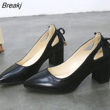 Quality Women Pumps Pure Color Square High Heels 6CM Fashion Black Leather Shallow Wedding Shoes Woman Large Size