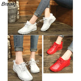 Genuine Leather Women Shoes Fashion Casual Sneakers Retro Flats Ladies Lacing Loafers Breathable Vulcanized