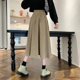 Vintage Brown High Waist Pleated Skirt Women Korean Fashion College Style Long Skirt Ladies Autumn Casual A line