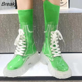 Women Ankle Boots Transparent Thick Sole Waterproof Ankle Boots Women Transparent Heel Booties Sexy Women Rain