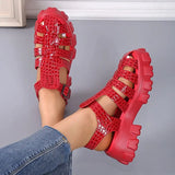 Fashion Gladiator Women Narrow Band Cross-tied Platform Square Heel Peep Toe Rome Design Sexy Mature Shoes