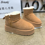 Style Snow Boots Winter Plush Short Boots Women's Waterproof Natural Plush Ankle Boots Plush Lined Ankle Warm Flat