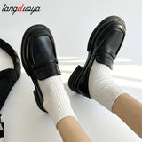 jane lolita Oxford Shoes for Women Shoes Woman Slip on Square Platform Shoes Round Toe Loafers Solid Leather Casual