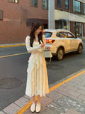 Summer Fairy Pure Color Midi Dress Woman Beach Style Long Sleeve Elegant Dress Casual Party Korean Fashion Dress