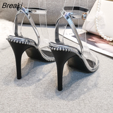 Transparent High-heeled Sandals Beaded Shoes Women's All-match Sexy Stiletto Strap Sandals Women Sandalias Mujer