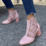 Breakj Spring And Summer New Lace Flower Mesh Women Cool Boots Crystal High Heel Head Hollow Roman