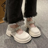 Womens Derby Shoes Autumn Female Footwear Clogs Platform Leather Fall Dress New Creepers Retro Basic Mary Janes Rubber PU Hoof