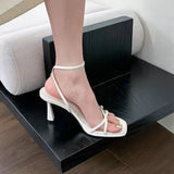 Summer Pointed Shallow Mouth Thin Heel Sandals Women's French Temperament Baotou Cross Belt Buckle Apricot High Heel Single