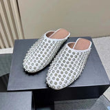 2024 New Fashionable Rhinestone Rivet Baotou Slippers Fashion Square Tail Muller Women's Shoes Fashion Women's