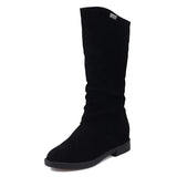 Winter Women Shoes Mid Calf Boots Warm Plush Women's Shoes Retro Slip on Platform Low Heel Knight Long Stretch