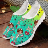 Cartoon Nurse Doctor Print Women Sneakers Slip on Light Mesh Shoes Summer Breathable Flats Shoes Zapatos