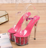 Women Sandals High Heels 17cm Fine heel Waterproof Sandals Female Shoes Flowers Platforms 7cm Transparent Crystal Wedding