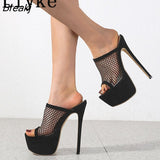 Size 35-42 Platform Slippers For Women Fashion Breathable Mesh Peep Toe Extreme High Heels Sandals Summer Shoes Lady
