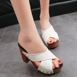 New Fashion Slippers Fashion Rivets Open Toe Trendy Women Shoes Thick Heels Middle Heels Women's Slippers Plus