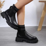 Patchwork Platform Boots Women Autumn Winter 2023 Chunky Elastic Knitted Ankle Boots Shoes Woman Non Slip Botas