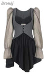 Vintage 2 Piece Dress Set Woman Lolita Y2k Mini Dress Casual Korean Style Strap Dress Sweet Kawaii Suits 2023 Spring