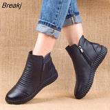 New 2022 Autumn Fashion Women Genuine Leather Boots Handmade Vintage Flat Ankle Botines Shoes Woman Winter