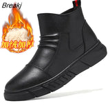 Men Leather Boots Slip on Ankle Boots Classic Platform Men's Shoes Fashion Male Martern Booties Casual Chelsea Botas