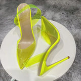 Transparent Fuchsia Pink Women PVC Pointy Toe High Heel Shoes Summer Designer Ladies Slingback Stiletto Pumps