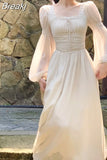 Elegant Lace Midi Dress Even Party Woman 2023 Summer Office Lady Fairy Long Sleeve Dress Chiffon Casual Fashion