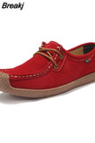 Women Genuine Leather Flat Shoes Lace up Sneakers Autumn Oxford Shoes Female Loafers Casual Suede Flats Stitching