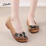 Summer New National Wind Leather Flower Single Shoes Beef Tendon Bottom Leisure Flat Bottom Women's Shoes Middle-Aged And