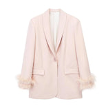 Sleeve Blazer Pant Sets Women Fashion Single Button Jacket Zipper Trousers Autumn Winter Office Outfits Outwear