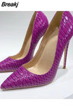 Women super pumps 12cm high heel thin stilettos pointed toe slip on party 10cm 8cm fashion snakelike sexy shoes YG047