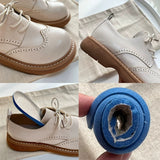 Girl Thick Bottom Small Leather Shoes British Style Round Head Flat Shoes Literary Retro Brogue Shoes Original