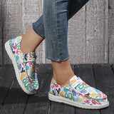 Spring New Flat Women Shoes Fashion Canvas Print Lace Up Loafers Shoes Woman Lightweight Non-Slip Casual Flats