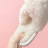 Winter New Furry Slippers Women Cross Strap Fluffy Fur Home Slides Woman Soft Sole Non Slip Indoor Floor Ladies Flip