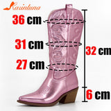Hot Fashion 2023 Winter Comfy Cowgirl Western Boots Retro Vintage Women Knee High Boots Embroidery Dress Ladies