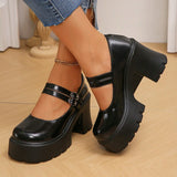 Buckle High Heels Mary Jane Shoes for Women Patent Leather Chunky Platform Pumps Woman Black White Lolita Shoes