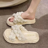 Women Slippers Summer Shallow Med Slides Platform Fashion Butterfly-Knot Shale Female Beach Soft Luxury Sabot