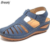 Summer Leather Vintage Sandals Buckle Casual Sewing Women Shoes Female Ladies Platform Retro Sandalias Plus