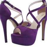 Women Sandals 14CM Platform High Heels Sexy Ankle Strap Open Toe Party Dress Shoes Plus Size