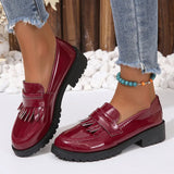 Black Patent Leather Platform Loafers Women Fashion Tassels Shallow Flats shoes Woman British Style Middle Heels Office
