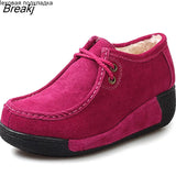 Women Flats Platform Shoes Suede Leather Lace up women Moccasins Creepers slipony Female Casual Summer Shoes Ladies