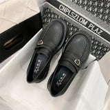 loafers Women Solid Black PU Leather Loafers Zapatos De Mujer Female Casual Slip On Chunky Heels Round Toe Platform