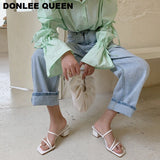 Fashion Women Slippers Square Low Heels Sandals Summer Flip Flops Brand Slipper Elegant Slides Zebra Shoes Zapatillas