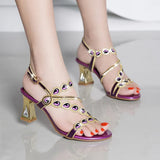 Sandals Women's Summer 2024 New Fashionable Crystal High Heels Set With Diamonds Comfortable Rough Heels For Women's