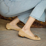 Women Spring Pumps Fasion French Retro Square Toe Brushed Metal Thick Medium Heels Boat Female Slip-on Professional Shoes