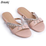 Fashion Crystal Women Slippers Summer Slides Open Toe Flat Casual Shoes Women Flat Leisure Sandal Female Beach Flip
