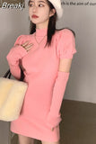 Knitted Bodycon Dress Sexy Puff Sleeve Sweater Mini Dress Women Evening Party One Piece Dress Korean Spring Clothing