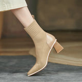 Ankle Boots Women 2023 Autumn Winter Retro Knitted Elastic Stockings Thick Heel Ankle Boots Pointed Thin Ankle