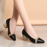 Breakj Women Pumps 5CM Sweet Style Square High Heel Sequins Pointed Toe Spring and Autumn Elegant Shallow Ladies