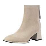 Winter New Round Head Frosted Leather Back Zipper Women's Comfortable and Warm External Wearing Bare Boots