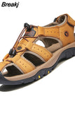 Sandals for Men Summer Outdoor Beach Shoes Casual Plus Size 10 Womens Slides Cowhide Leather Sneakers