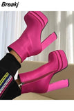 Women's Mid Calf Boots Sexy Chunky Heels Designer Shoes Concise Platform Boots High Quality Heeled Ankle Botas Femininas