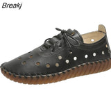 Newest Designer Woman Flats Breathable Sew Oxford Sneakers Women Casual Lace Up Split Hollow Moccasins Loafer